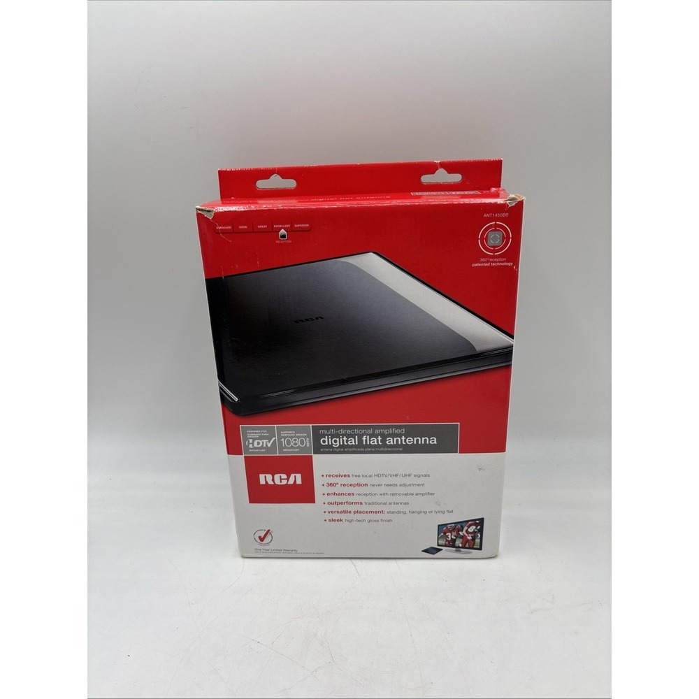 RCA ANT1450BR Digital Flat Amplified OTA Free TV Antenna Black
